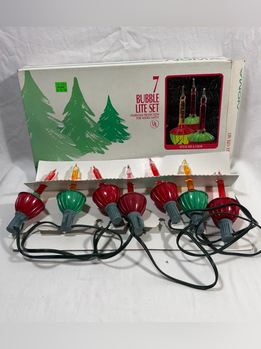 Vintage Noma Red & Green Bubble Light Set 7 Count Holiday String Lights Working